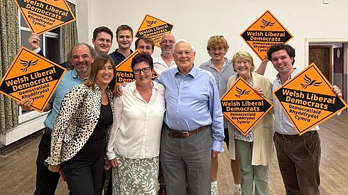 Lib Dems celebrating winning in Llanidloes