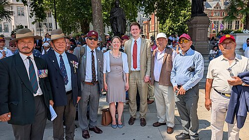 David Chadwick and Helen Maguire with Gurka Veterans outside Westminster