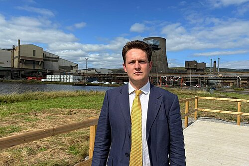 David Chadwick in front of decomissioned blast furance at Port Talbot