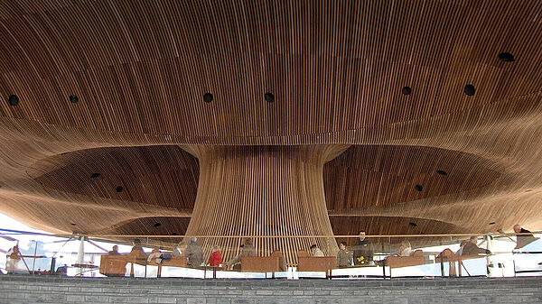 A photo of the Senedd building.